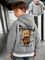 Teen Boys Cool Carton Box Man Graphic Hoodie Printed White Sweatshirt Streetwear Casual Loose Hooded Pullover Tops 150