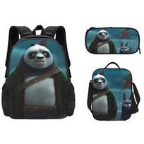 Kung Fu Panda Backpack Set Waterproof Cartoon Design For Kids School 3-piece Set Li Shan