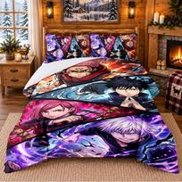 Jujutsu Kaisen Pattern Bedding 3Pcs Set Bed Sheet And Pillowcases For Indoor Bedroom 135cmx200cm black