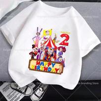 The Amazing Digital Circus Theme Birthday Short Sleeves Boy Girl T-Shirt Kid Party Clothes Kawaii Round Neck Tops Baby Clothing 130 gray