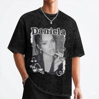 Daniela Katseyes Kpop Girl Group T Shirt Washed Short Sleeve T-Shirts  Retro for Men Women Streetwear Graphic Printed Tee Shirt L gray