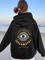 Eye Print Letter-Printed Hoodies, Embodying Hoodies, Casual Oversize Jumpers, Stylish Four Seasons Hoodies, Soft Slightly Stretch L white
