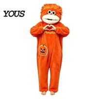 Halloween Cosplay Outfit Big Mouth Creature Onesie Pajamas, Pumpkin Fleece Plush Pajamas Hooded Unisex One Piece Sleepwear Loungewear Themed M oranžinė