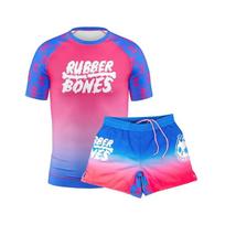 Mens BJJ Short Sleeve Rash Guard Shorts Set Gradient Colors Print Brazilian Jiu‑Jitsu Training Suit MMA Boxing Martial Arts Set 4XL
