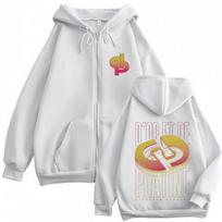 France Rapper Jul Fashion Print Zipper Hoodie Men Women Oversized Sweatshirts Winter Long Sleeves Loose Casual Zip Up Jacket 2XL white