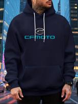 CFMOTO Letter Pattern Print Premium Hooded Sweatshirt Pullover, Round Neck Long Sleeve with Drawstring, Fabric 250G, Fashion Sport XXL black