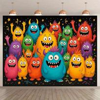 2D Bright Multicolor Monster Backdrop for Studio & Party Decoration 59×39inch/150*100cm blue