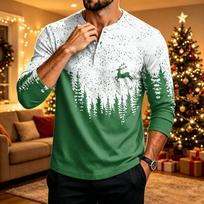 Men's Christmas Print Long Sleeve Shirt M žalia