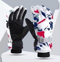 Unisex Winter Snowboard Ski Gloves Touch Screen PU Leather Waterproof Non-slip Fleece Warm Motorcycle Cycling Snow Sports Gloves One Size white