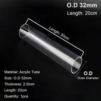 1Pcs Clear Transparent Acrylic Tube O.D 16/20/25/32/40/50mm Pipe Fittings  Hydroponics Watering OD32mm - 20cm