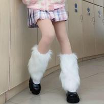 Faux Fur Lolita Boots Cover Bow Long Tube Sock Fashion Furry Leg Warmers  Spicy Girls 25cm gray
