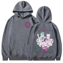 Anime JoJo Bizarre Adventure Hoodies Kira Yoshikage Killer Queen Sweatshirts Men Women Clothing Fashion Casual Comfort Pullovers S gray