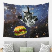 VIKAMA Space Burger Cat Tapestry Meme Design Perfect For Humorous Decor Bedroom Wall Styling and Photo Backdrops 130X150CM