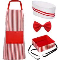 Prijuostė su kepure Padavėjo Cosplay Raudonos ir baltos juostelės Virtuvės uniformos Šefo kostiumas Moterys Vyrai 4piece red