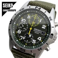 SEIKO Chronograph Japanese textile watch SND377R, movement, khaki, band, men's model! gray