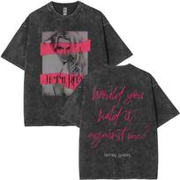 Washed vintage rock metal style Britney Spears t-shirt for men and women, unisex hip hop fashion t-shirts, shirts 127 M gray