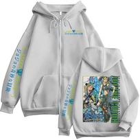 Anime JoJo Bizarre Adventure Jolyne Cujoh Stone Ocean Manga Zipper Hoodies Men Women Clothing Fashion Hip Hop Zip Up Sweatshirts XL white