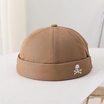 Skull Embroidery Docker Caps Brimless Hats Unisex Solid Sailor Cap Beanie Men Women Bucket Cap Adjustable Dad Hat beige