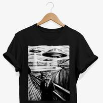 Screaming Cat UFO T-Shirt, Funny Alien Abduction Graphic Tee, Retro Streetwear, High Quality Men's Crew Neck Short Sleeve T-S,Unisex,gift,Top XXL