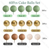 60Pcs Blue Balls Cake Toppers 2-4cm Metal Gold White Baby Blue Cake Balls for Happy Birthday Baby Shower Wedding Cake Decor Favo beige