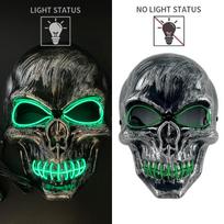 LED Light-up Scary Ghost Face Mask with Sewn Skull Design for Halloween One Size