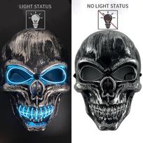 LED Light-up Scary Ghost Face Mask with Sewn Skull Design for Halloween One Size