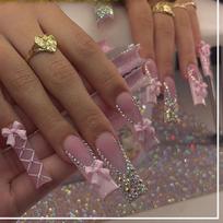 24Pcs Sweet Cool Press on Nails French Tip False Nails Y2k Bowknot Glitter Diamond Nail Long Square Fake Nails for Spice Girl brown