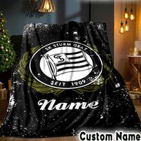 Custom Name Sturm Graz Crest Emblem Throws Blanket Flannel Blankets for Couch Bed Gifts for Men Women Picnic blanket Christmas fan gifts 150cmx180cm