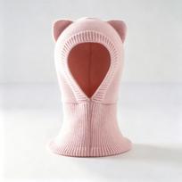 Breathable Balaclava Hooded Beanie Thickened Warm Kids Scarf Hat Gift Cat Ear Knit Cap  Snow rožinė