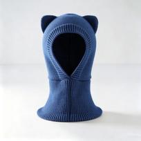 Breathable Balaclava Hooded Beanie Thickened Warm Kids Scarf Hat Gift Cat Ear Knit Cap  Snow mėlyna
