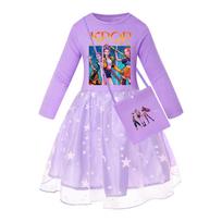 Kpop Demon Hunters Girls Cotton Short Sleeve Pleated Dress For Summer Playdates Purple Star,130cm pink