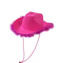 Feather Cowboy Hat Stylish Fuzzy Wide Brim Cap Solid Color Top Hat Party Dress Accessories Valentine's Day Photography Props rožinė