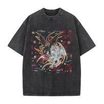 Harajuku Anime Yu-Gi-Oh! T-shirt Summer Short Sleeve Cotton Tee Shirt Gothic Y2k Vintage Washed Oversized Tops Men's Clothing 3XL black