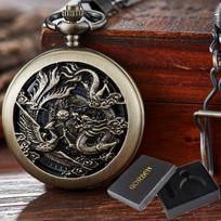 3D Dragon Mechanical Pocket Watch Fob Chain Luxury Steampunk Skeleton Engraved Roman Numeral Clock for Men Women Pocket Watches black