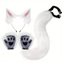 Helovino Cosplay Rinkinys Pliušinės Lapės Ausys Lankelis Žvėries Nagai Letenos Uodega Aksesuaras Kostiumų Šventė Gyvūnų Ausys Galvos Apdangalas Suaugusiems Vaikams white