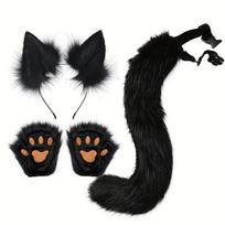 Helovino Cosplay Rinkinys Pliušinės Lapės Ausys Lankelis Žvėries Nagai Letenos Uodega Aksesuaras Kostiumų Šventė Gyvūnų Ausys Galvos Apdangalas Suaugusiems Vaikams black