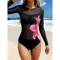 2026 Womens Long Sleeve Rash Guard Swimsuit With Built-in Pad UV Protection One-Piece Bathing Suit Swimming Water Sports Small gray