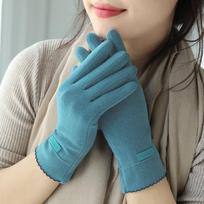 Full Finger  Gloves Solid Color Winter Mittens Women Suede Velvet  Gloves  Driving ežero mėlyna spalva