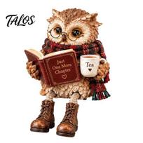 Rankų darbo dervos pelėdos figūrėlė Knygų mylėtojo lentynos sėdėtojas Figūrėlė, Skaitymo statulėlė, Rustic Sodybos stalo puošmena knygų lentynai Namų dekoras, C brown