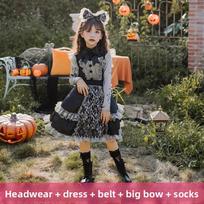 Girls Gothic Witch Lolita Maid Halloween Costume Dress, Polyester, Lace, Long Sleeve 150cm black