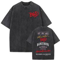 King of Pop Michael Jackson Bad Era Vintage Washed T-shirts Men Women Gothic Hip Hop Street T Shirts Cotton Casual Loose371 XL black