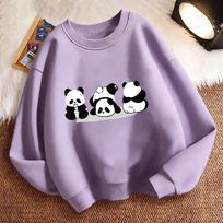 Kawaii Panda Children's Sweatshirt Pullover Funny Animal Crew Neck Graphic Print Hoodie Boy/Girl Kids Hoody 150 violetinė
