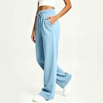 Unisex High Waisted Wide Leg Sweatpants with, Loose Fit Color Jogger Pants for Women and Men L šviesiai mėlyna spalva