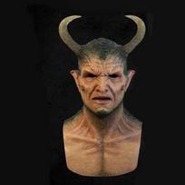 New red devil mask, perfect for masquerade parties, Halloween, and as a dark-themed prop. Features a dark Bible and the lie of the Hexagram Demon Demon horns--Skin tone co