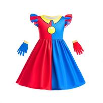 Pomni Halloweeno kostiumas vaikams The Amazing Digital Circus personažas Suknelė, pirštinės ir pliušinis žaislas rinkinys Cosplay vakarėliui 120(4Y) blue