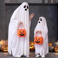 Ninonly Halloween cosplay ghost adult child costume outfit pumpkin bag M L size (2-piece set) white