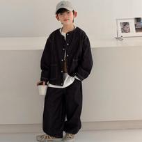 Boys Casual Denim Two Piece Set Long Sleeve Jacket Long Pants Kids Outfit 170cm gray