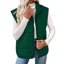Women's Casual Quilted Padded Vest Sleeveless Jacket Outerwear L žalia