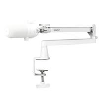 GRAPHT Low Profile Microphone Arm Stand White 360-Degree Rotation 2kg Load Capacity Desk Clamp Mount W3/8 W5/8 Cable Management Streaming