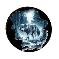 Wolf King Gray Forest Scenic Spare Tire Cover Waterproof Polyester Wheel Protector for RV Campers Travel Trailers 16inch